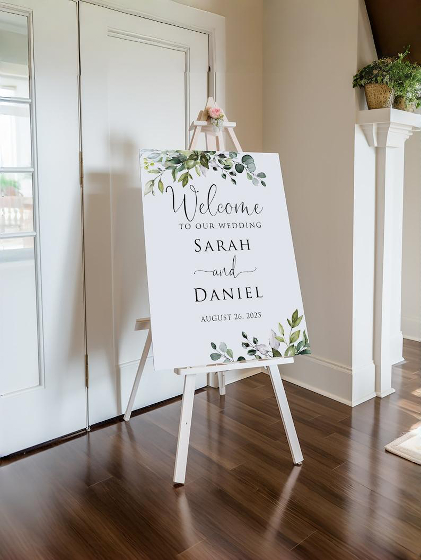 Wedding Welcome Sign Green Leaf Decoration.